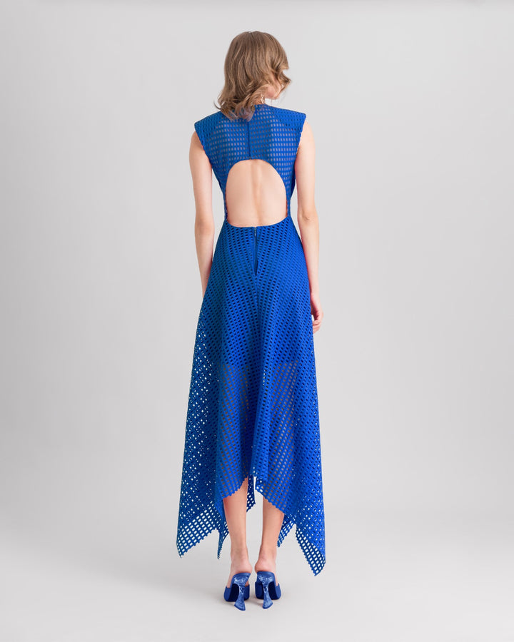 Crochet Lace Royal Blue Midi Dress