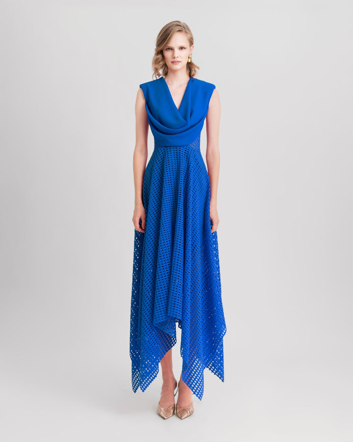 Crochet Lace Royal Blue Midi Dress