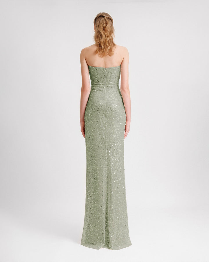 Beaded Strapless Draped Light Mint Dress