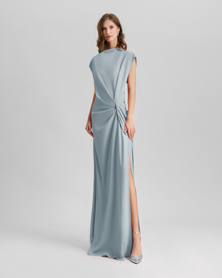 Loose Cut Teal Dress With Draping