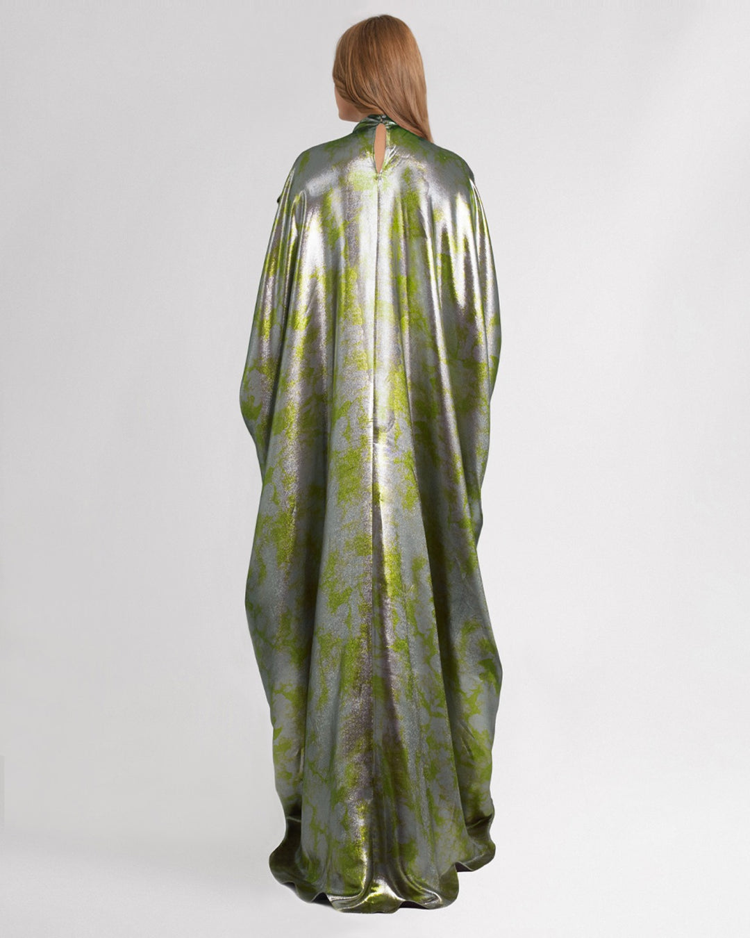 V-Neckline Green Loose Design Kaftan