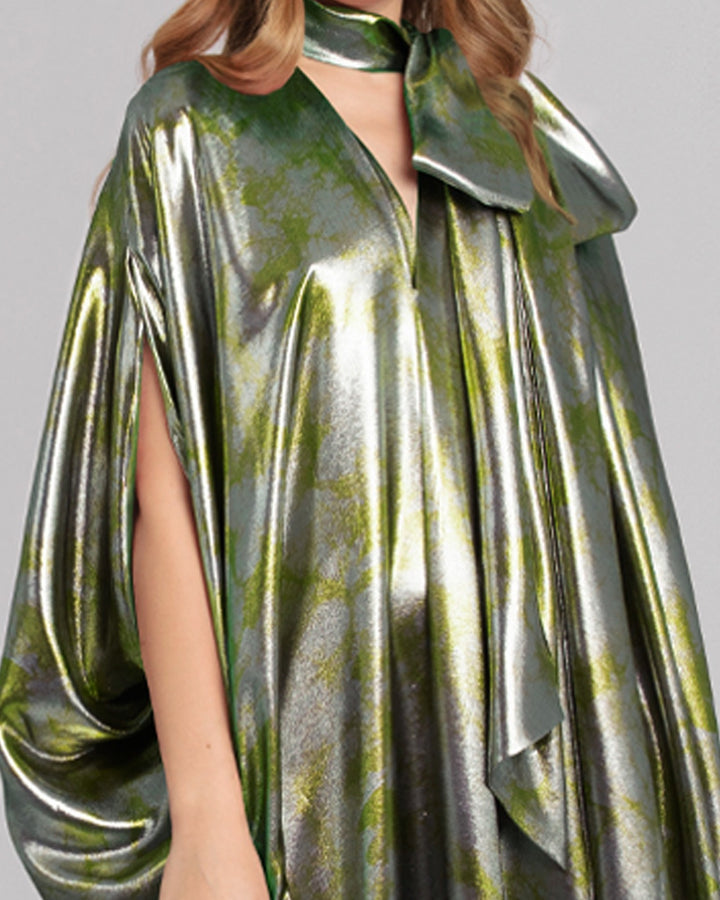 V-Neckline Green Loose Design Kaftan