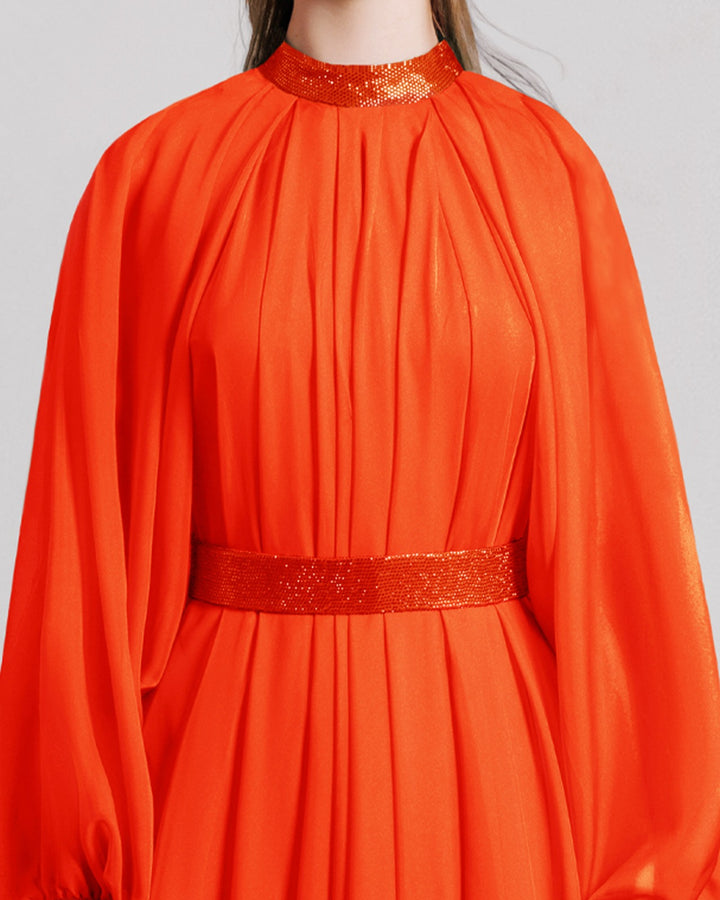 Flared Orange Organza Kaftan