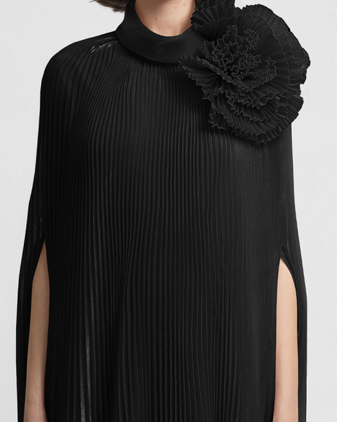 Black Kaftan with Draped Flower