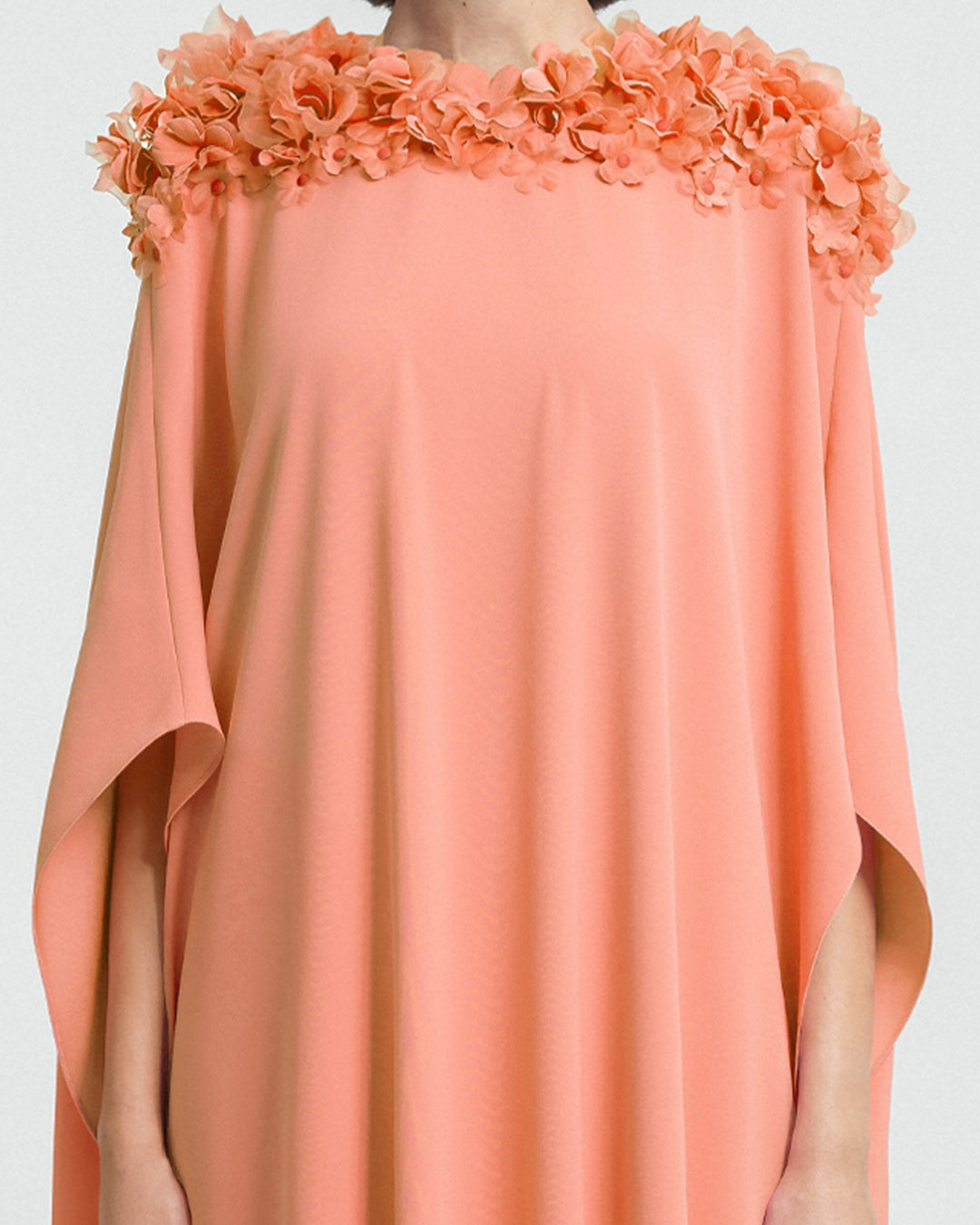 Floral Embellished Neckline Peach Kaftan