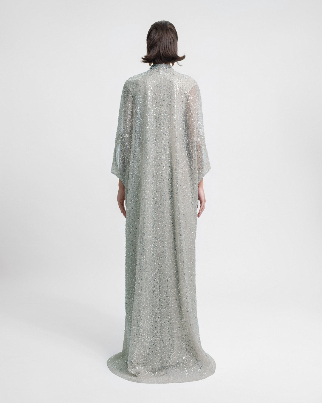 Beaded Light Mint Open Kaftan with Long Dress