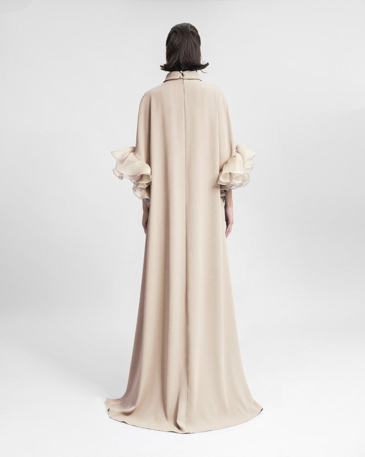 Long kaftan with Reversed Champagne High-Collar