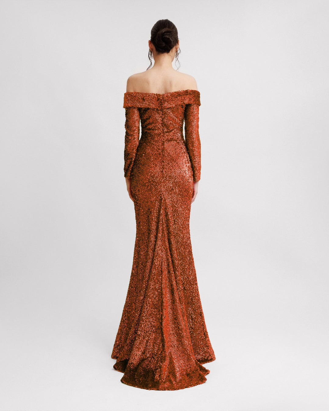 Beaded Neckline Copper Dress