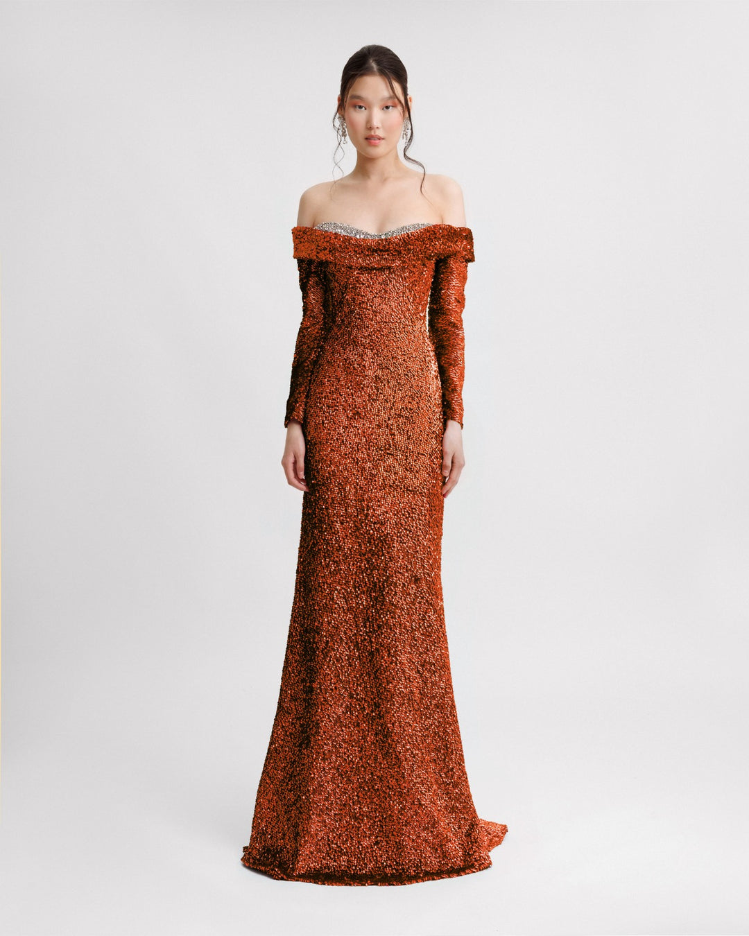 Beaded Neckline Copper Dress