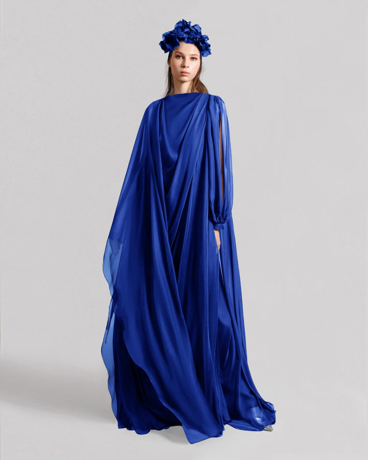 Soft Lame Dark Blue Organza Kaftan