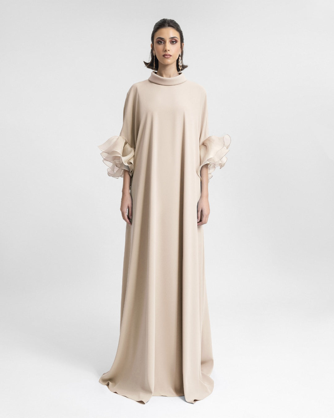 Long kaftan with Reversed Champagne High-Collar