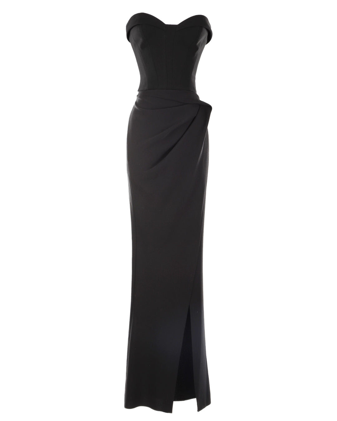 Strapless Draped Black Crepe Dress