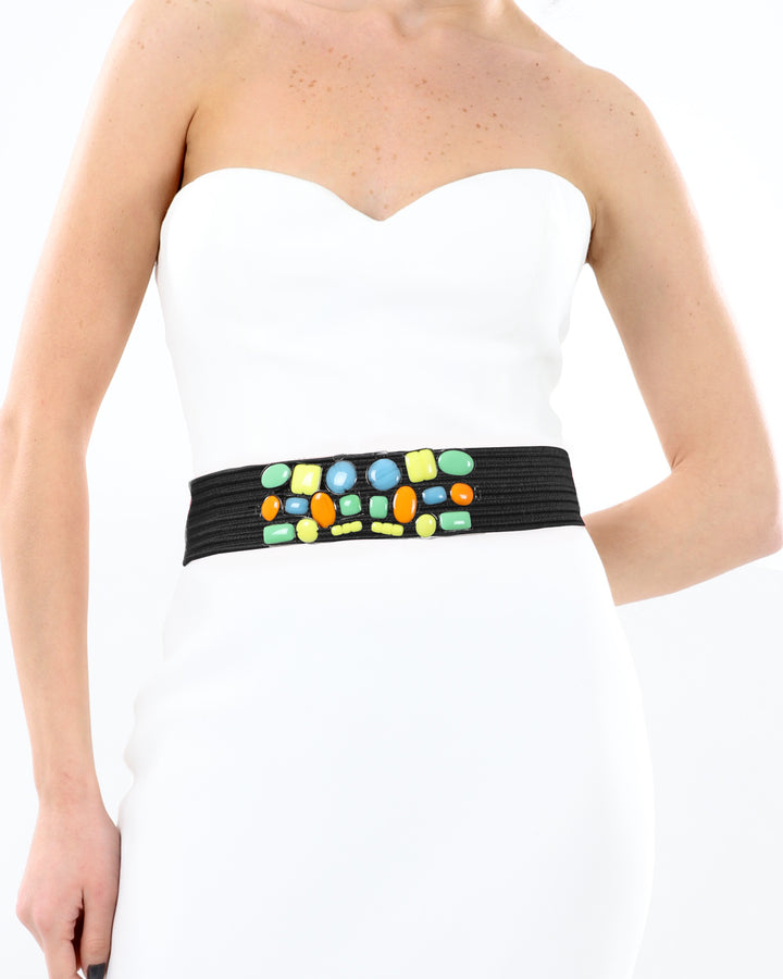 Black Belt With Multicolor Stones