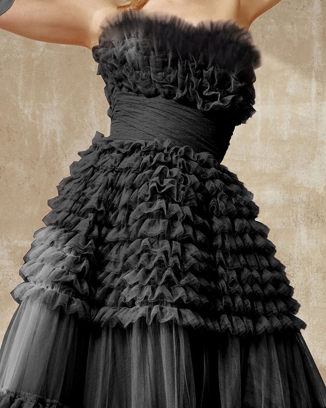 Ruffled Layers Black Dress