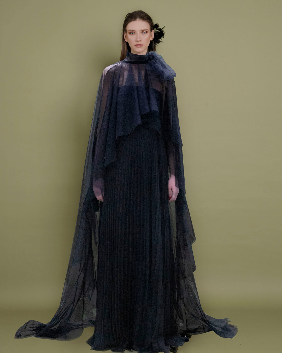 Ruffled Cape with Pleated Dress