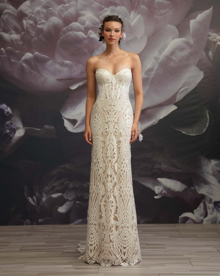 Embroidery Strapless Gown