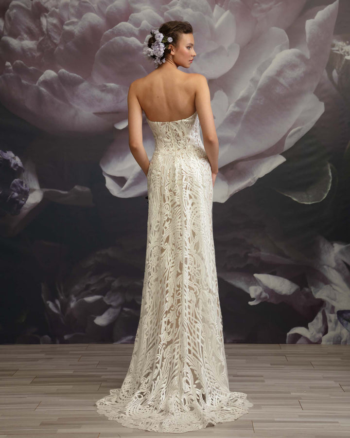 Embroidery Strapless Gown