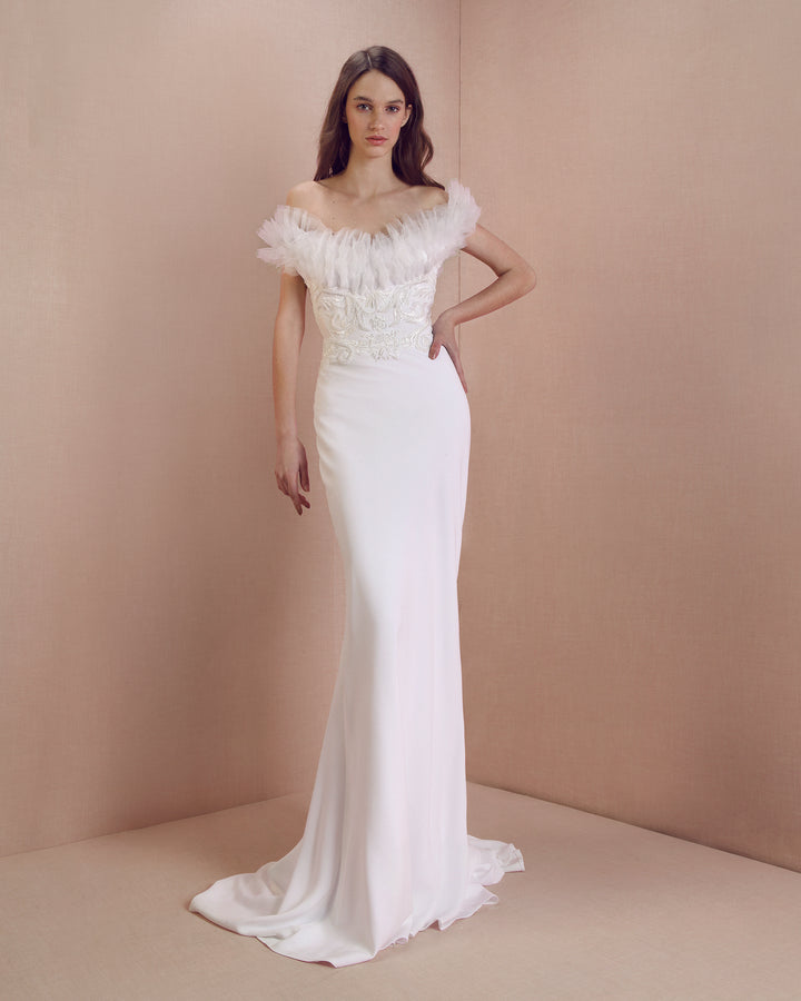 Ruffled Neckline Gown