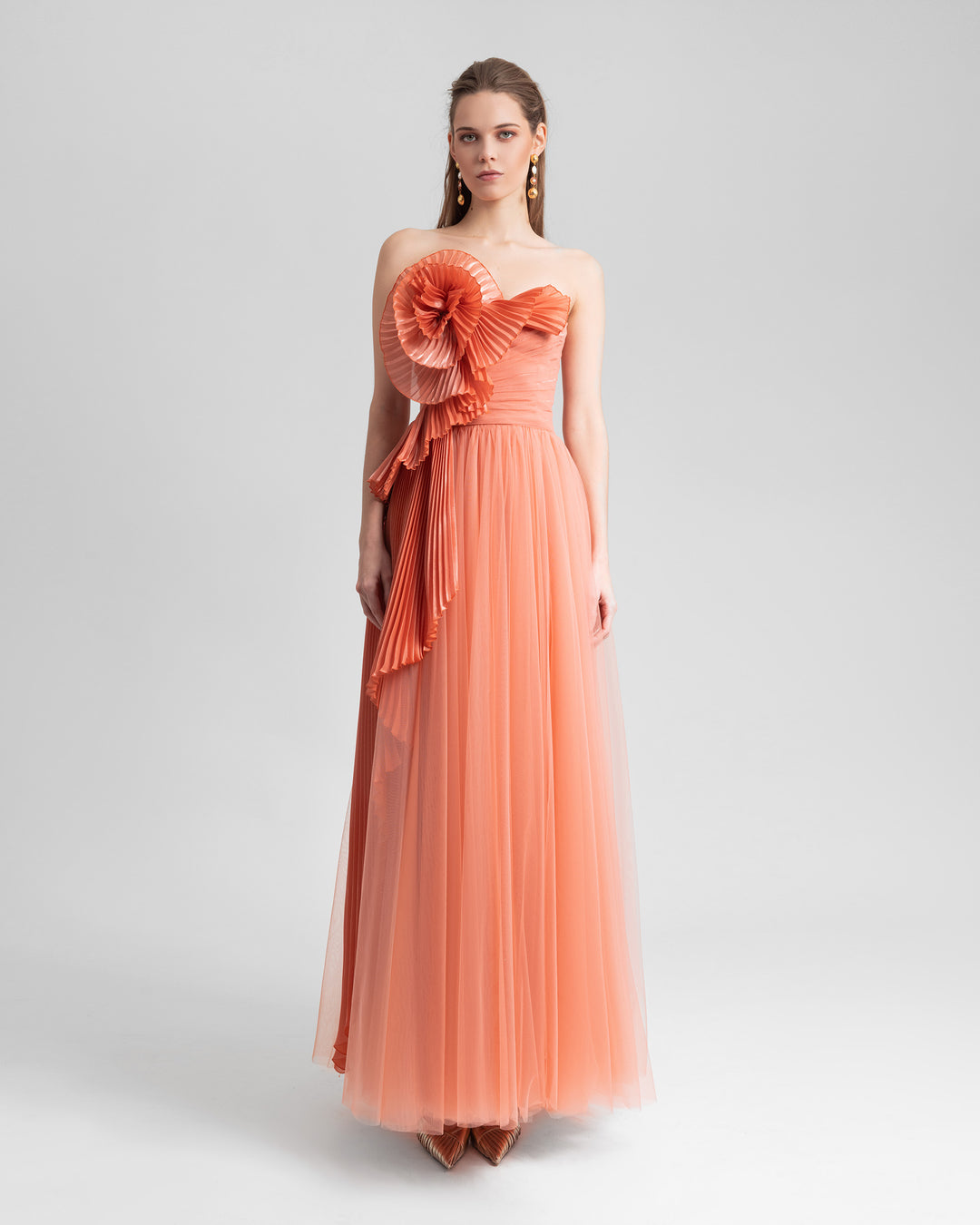 Draped Flower Strapless Dress