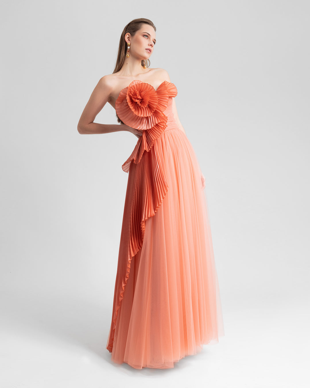 Draped Flower Strapless Dress