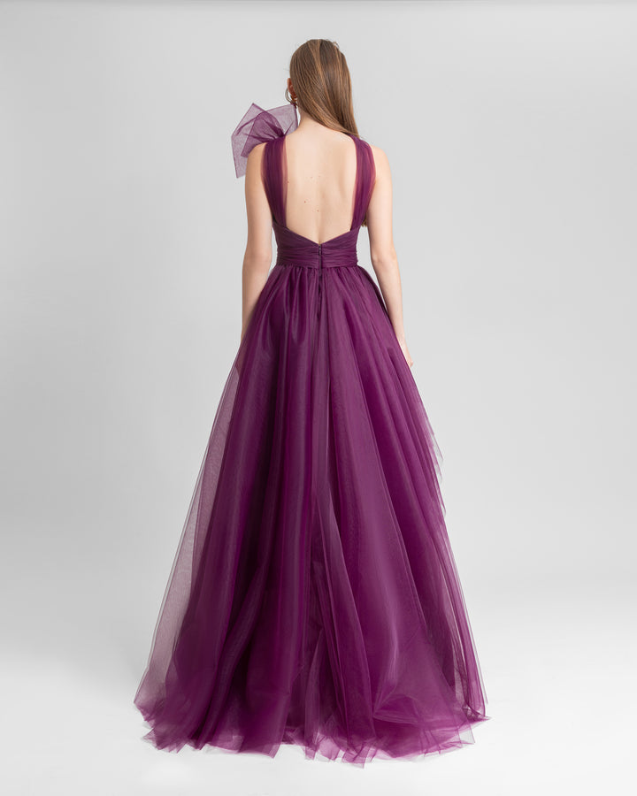 Bow-Like Purple Tulle Dress