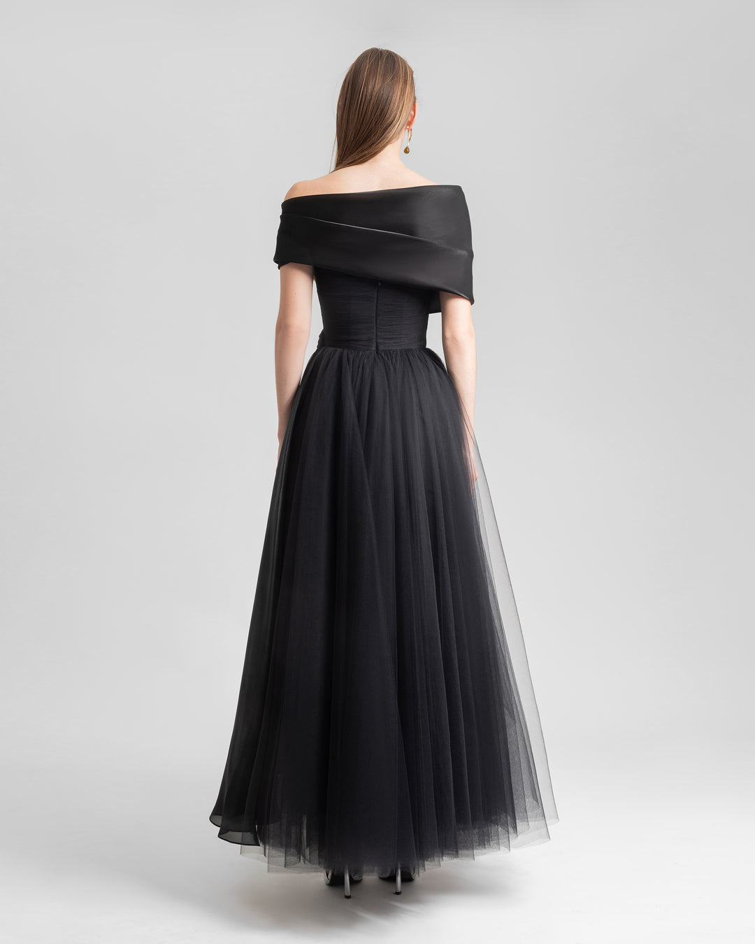 Draped and Ruffled Tulle Dress