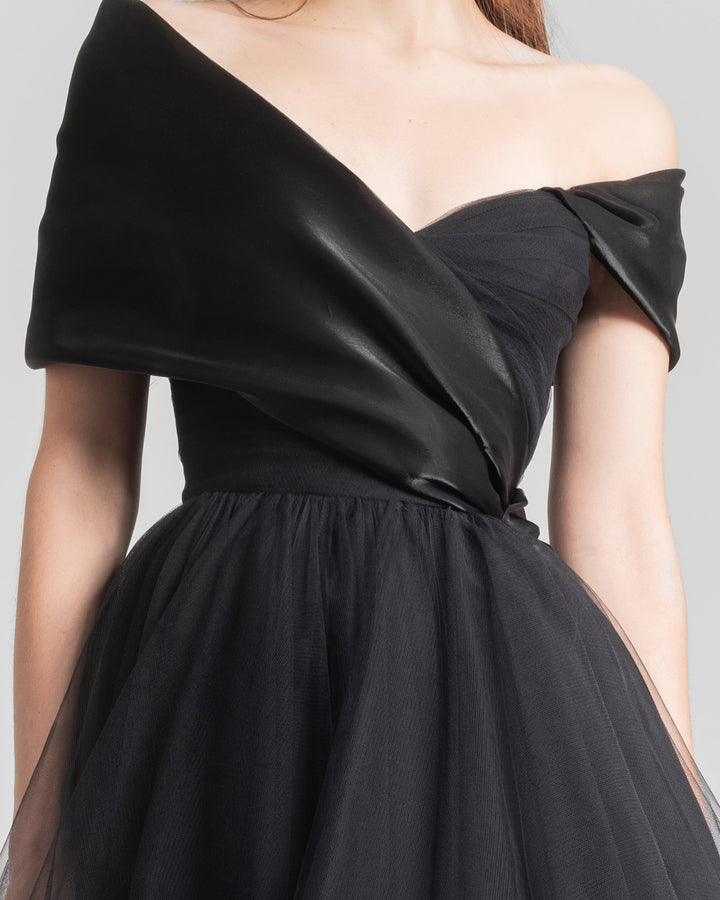 Draped and Ruffled Tulle Dress