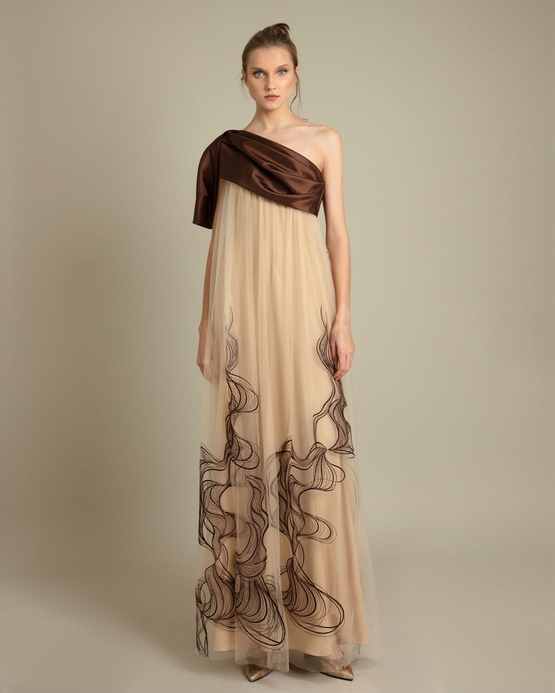 One-Shoulder Embroidered Dress