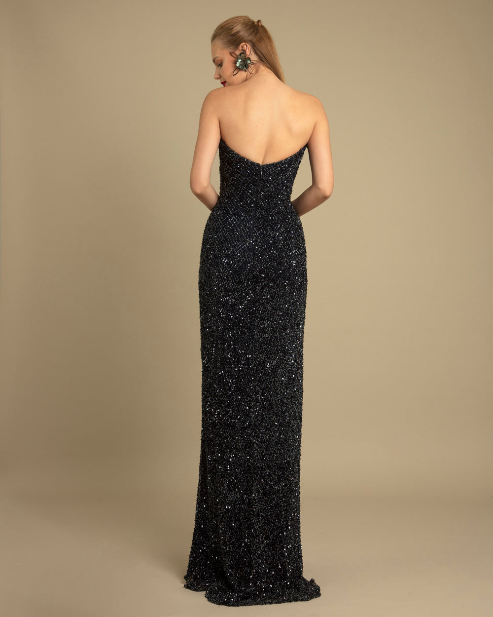 Strapless Beaded Navy Dress