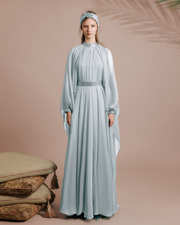 Flared Blue Organza Kaftan