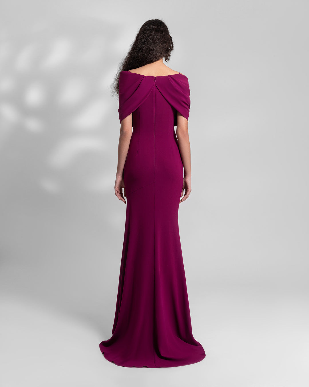 Dark Fuchsia Draped Off-The-Shoulders Dress