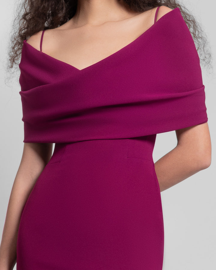 Dark Fuchsia Draped Off-The-Shoulders Dress