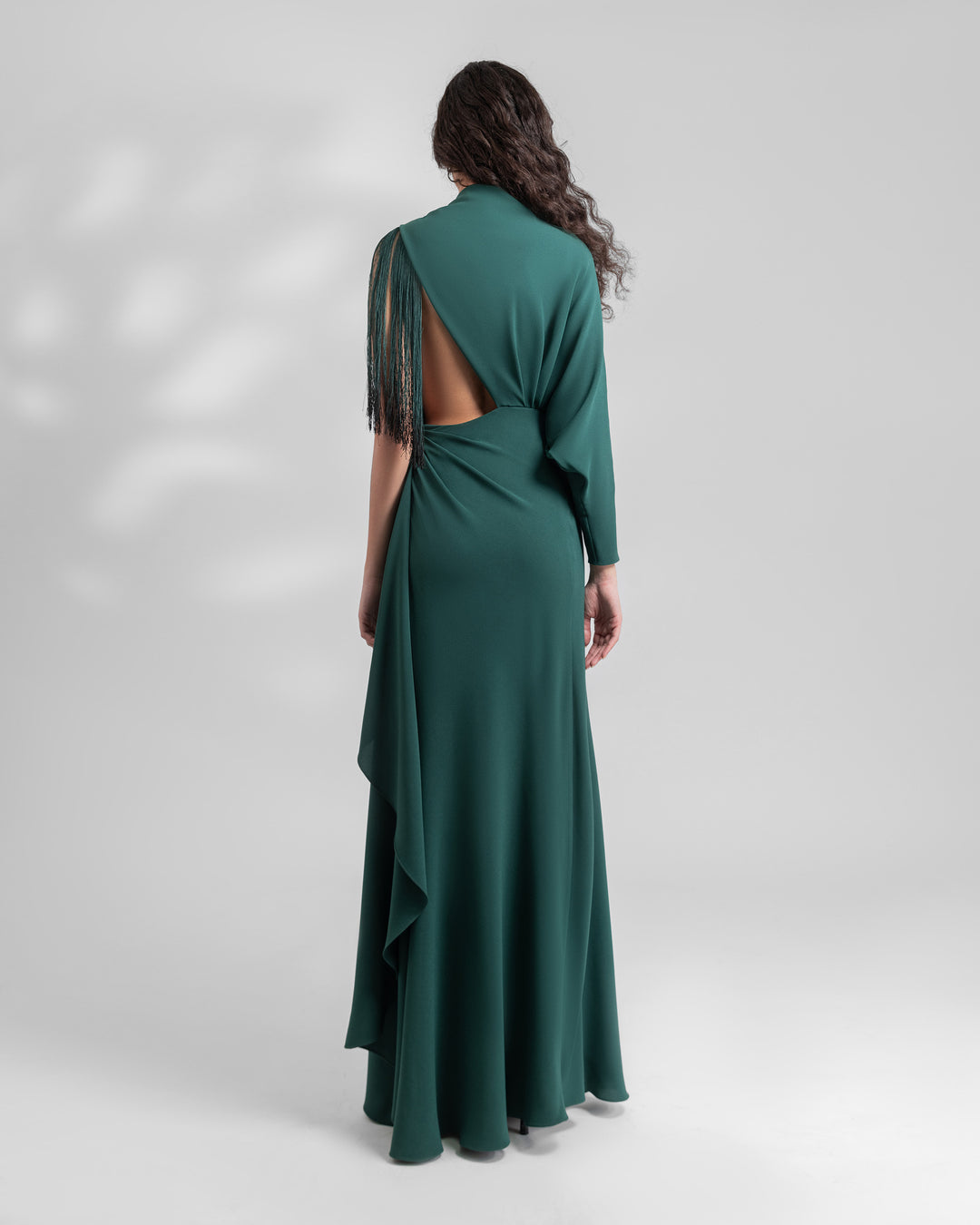 Emerald Green Long Crepe Dress with Draping's