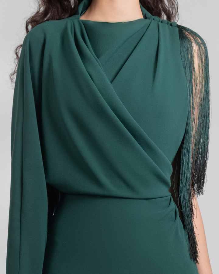 Emerald Green Long Crepe Dress with Draping's