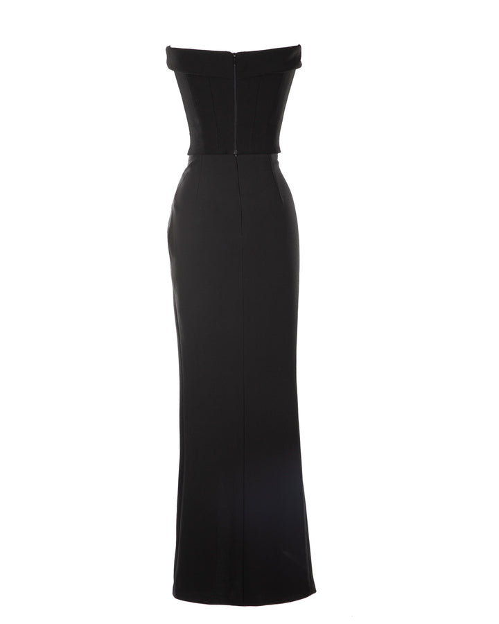 Strapless Draped Black Crepe Dress