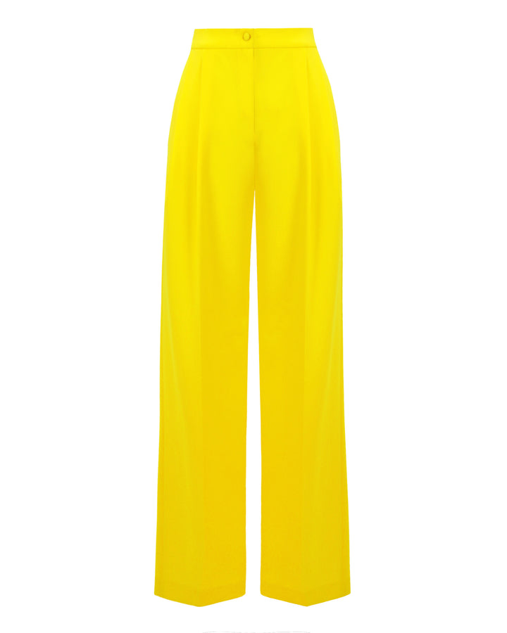 A straight cut yellow crepe pants.