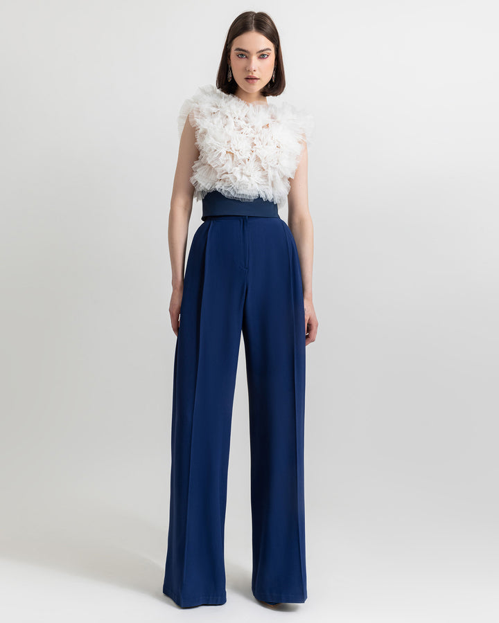 Backless Tulle Top and Straight-Cut Pants