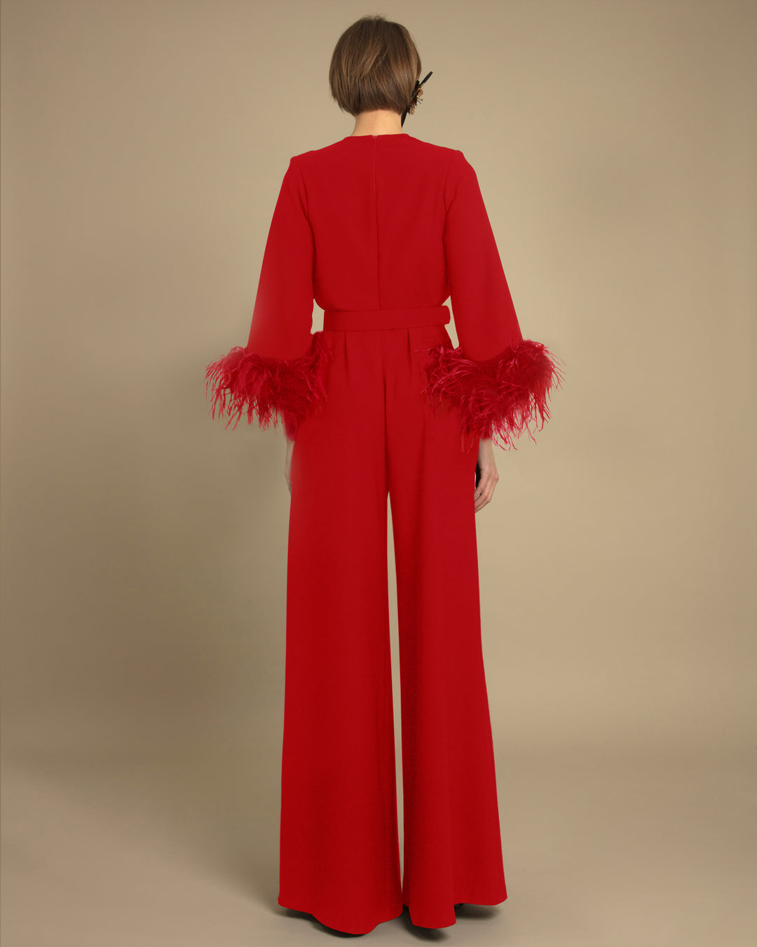 V-Neckline Loose Red Jumpsuit