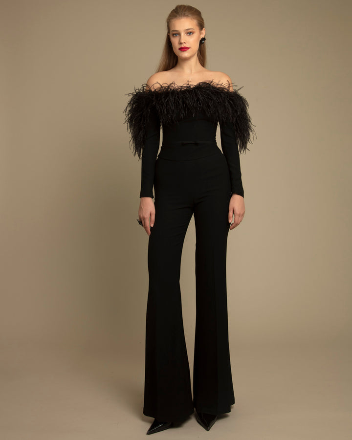 Off-Shoulders Feathered Top