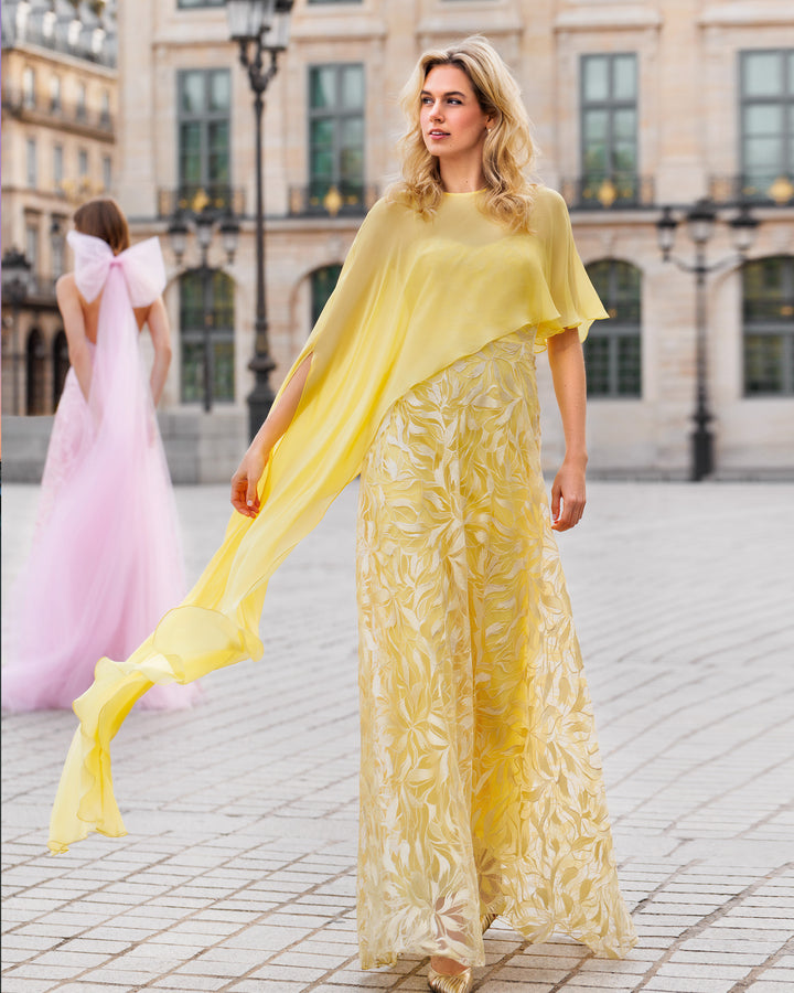 Long Dress With Chiffon Cape