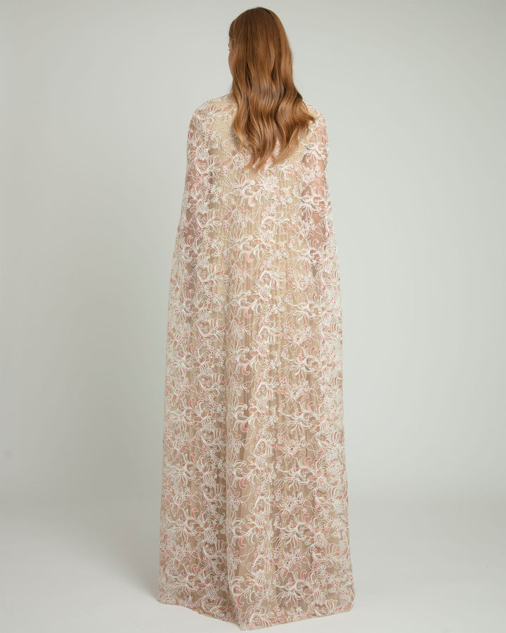 Pleated Kaftan with Embroidered Cape